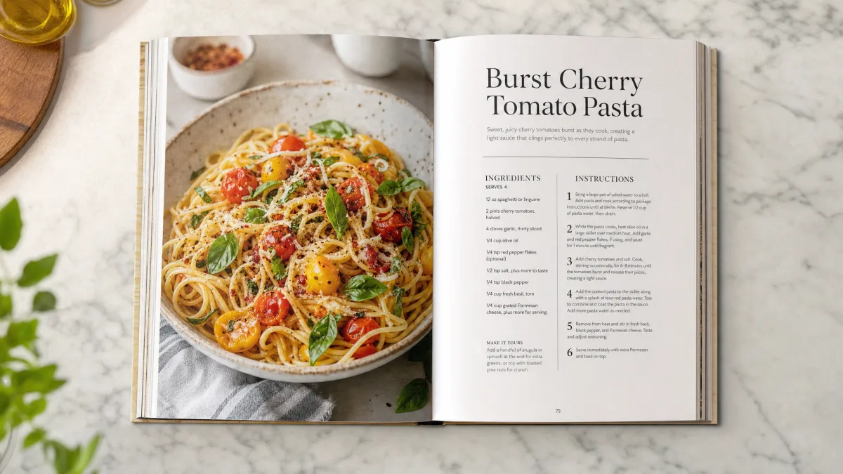 Modern Home Cooking — interior page spread showing the finished, typeset layout