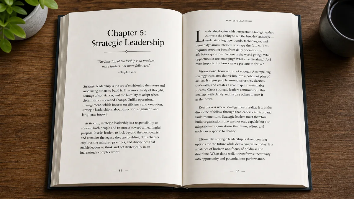 Lead Beyond Metrics — interior page spread showing the finished, typeset layout