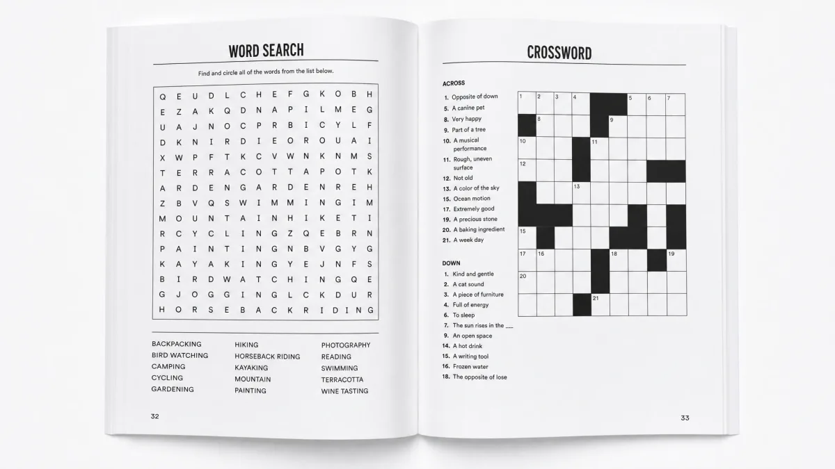 Brain Teasers & Puzzles — interior page spread showing the finished, typeset layout