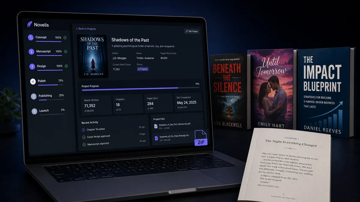 KDP Builder showing book creation with finished covers and publishing assets